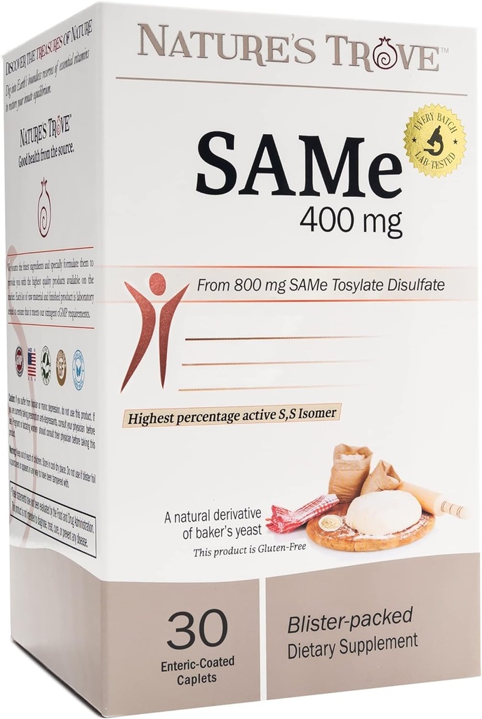 Doğa'nın Trove SAM-e 400 mg 30 Kapic Kaplamalar. Vegan, Kosher, Non-GMO, Soy Free, Gluten Free - Mood ve Ortak Destek - Cold Form Fed.