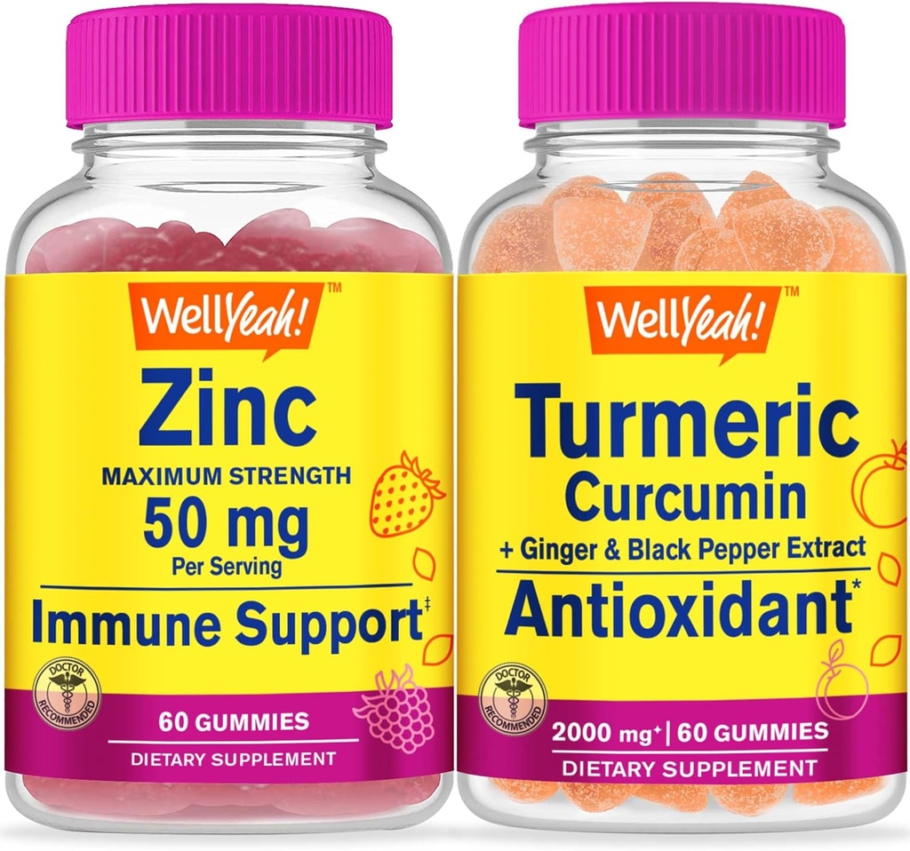 WellEvet çinko + Turmeric Curcumin, Gummies Sche - Great Tasting, Vitamin Supplement, Gluten Free, GMO Free, Chewable Gummy Gummy