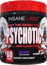 Insane Labz Psychotic, High Stimulant Pre Workout Toz, Extreme Lasting Energy, Focus and Endurance with Beta Alanine, Kretine Monohidrat, DMAE, 60 Srvgs, Grape