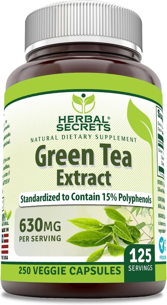 Herbal Sırları Green Tea Extract 630 Mg Per | Veggie Capsule Supplement | Non-GMO | Gluten Free | Made in USA (1 Pack, 250 Count)