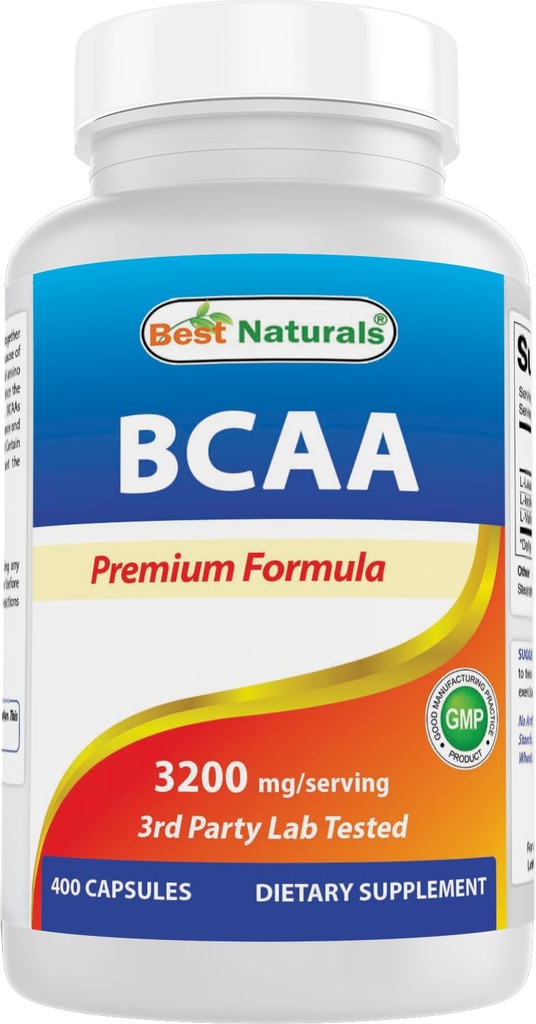 Best Naturals BCAA Cranch Chain Amino Acid, 3200mg per Serving, 400 Κάψουλες - Pharmaceutical Grade - 100% Pure Instantized Formula 