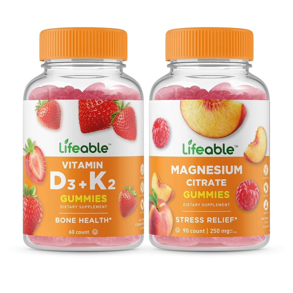 Lifeable Vitamin D3 + Vitamin K2 + 85 Magnezyum, Gummies Sche - Great Tasting, Vitamin Supplement, Gluten Free, GMO Free, Chewable Gummy