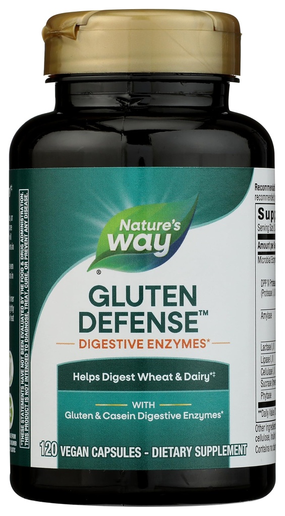 Nature's Way Gluten Defense Digestive Enzymes*, Helps Digest Wheat & Dairy (1), Gluten & Casein Digestive Enzymes*, 120 Vegan Capsules (Pazarlama May Vary)