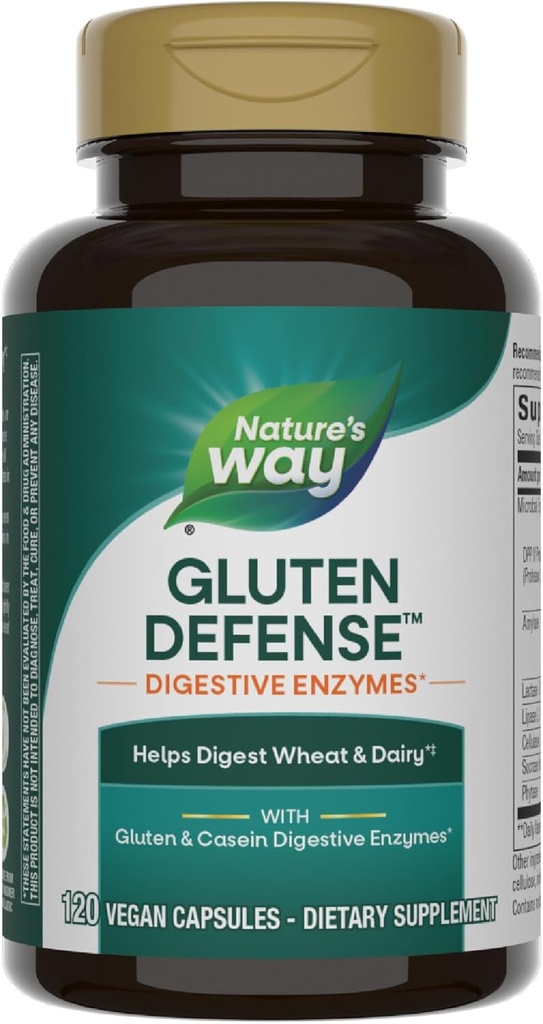 Nature's Way Gluten Defense Digestive Enzymes*, Helps Digest Wheat & Dairy (1), Gluten & Casein Digestive Enzymes*, 120 Vegan Capsules (Pazarlama May Vary)