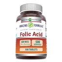 Amazing Formulas Folic Acid (Vitamin B9) 400 mcg | Tabletler Tamam | Non-GMO | Gluten Free | Made in USA (1 Pack | 500)