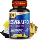 VEGATOT 10 σε 1 Resveratrol υψηλής αντοχής με Quercetin Healthy γήρανση ανοσοποιητική υποστήριξη Brain Boost κοινή (90 κόμης (πακέτο του 1))