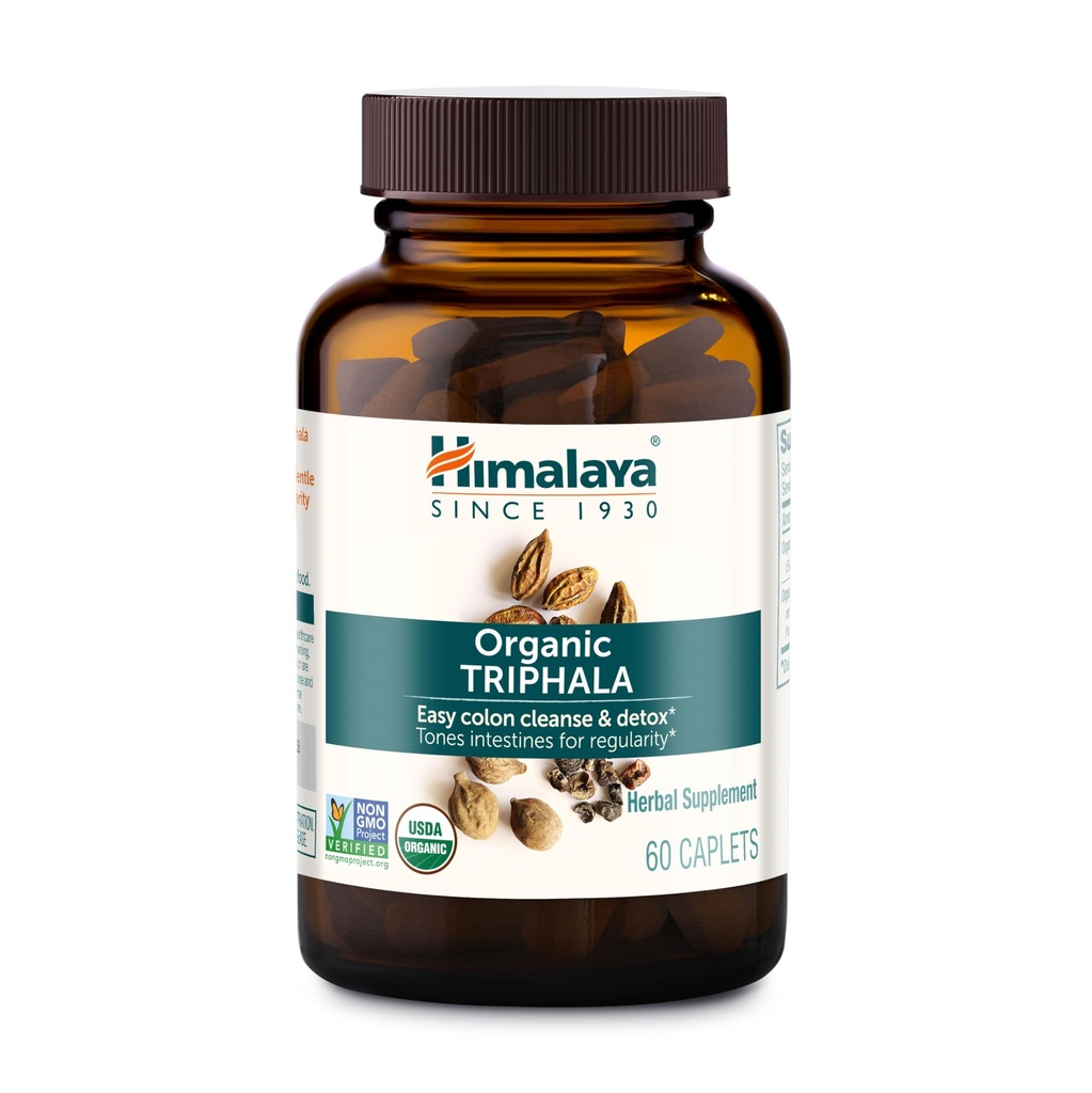 Himalaya Organic Triphala, 2 Month Supply, for Colon Cleanse, Detox & Occasional Constipation, USDA Certified Organic, Non-GMO, Gluten-Free, Extract & Powder Herbal Supplement, 688 mg, 60 Caplets
