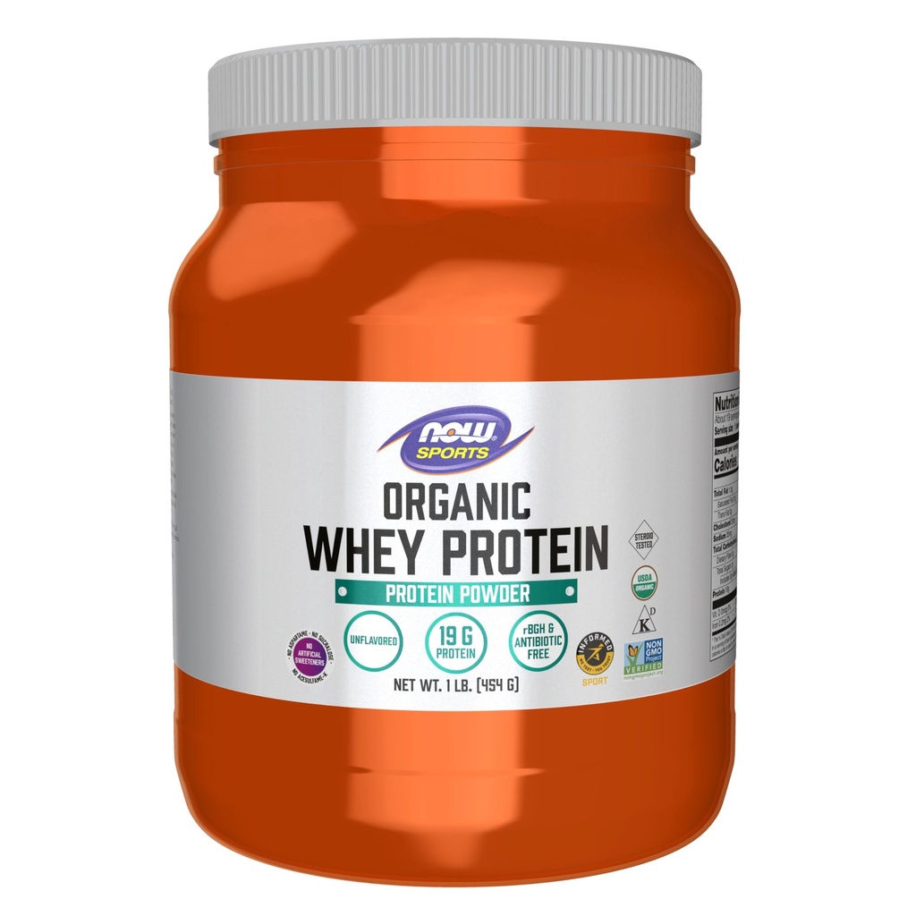 Şimdi Gıda Spor Beslenme, sertifikalı Organik Whey Protein 19 g, Unflavored Toz, 1-Pound