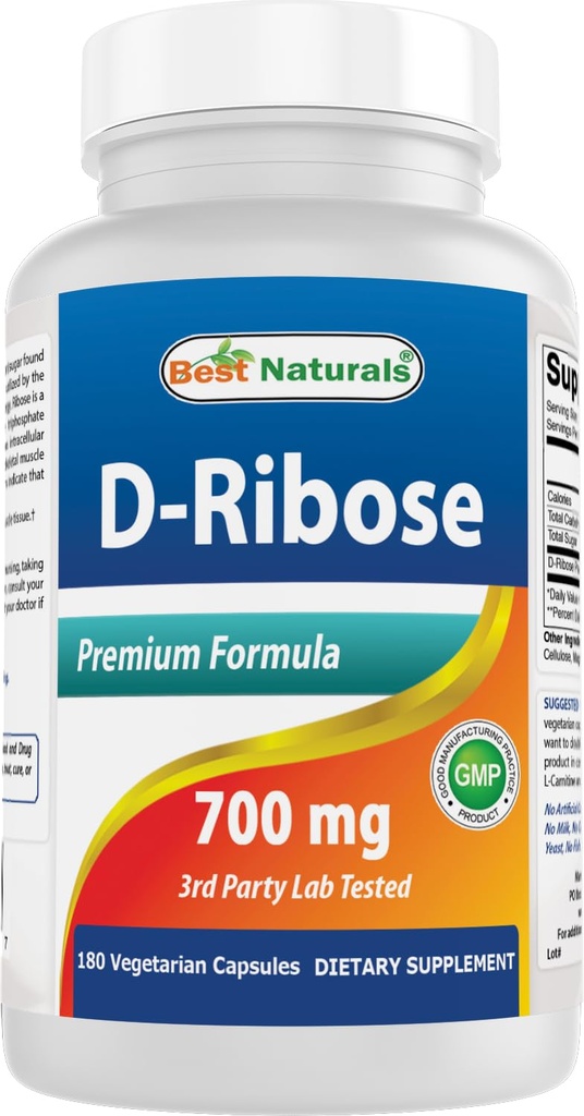 D-Ribose 700 mg 180 Vcaps - Doğal ATP Enerji Üretimi - ABD'de sertifikalı bir GMP sertifikalı Tesis ve Üçüncü Parti Saflığa Test Edildi. Garantili!!
