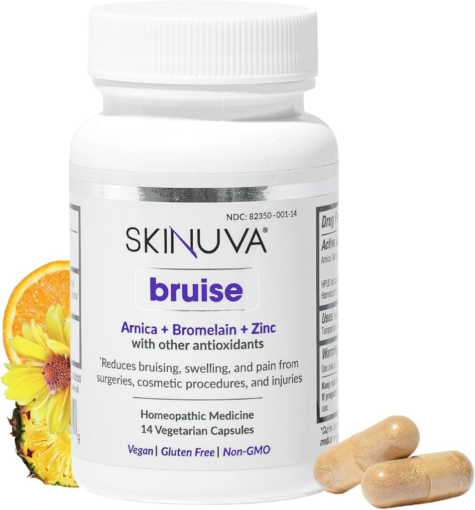 Skinuva® Bruise - Bruising ve Swelling için Tamam - Evopathic Bruise Remedy Formulated with Arnica, Bromelain & çinko - 14 Capsules (7-Day Tedavisi)