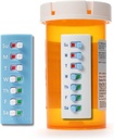 Take‐n‐Slide Peel and Stick Reuseable for 12 + Refills, Pill/Medication/Vitamin/Pet Med Tracker & Υπενθύμιση, Συνδέστε στο μπουκάλι σας, Organizer-Free, Curved‐Back, White & Blue (2-Pack, 1 Καθένα)
