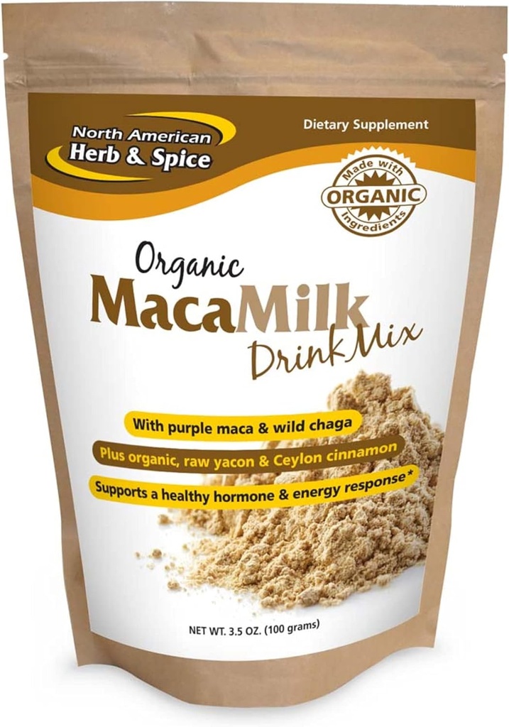 NORTH AMERICAN HERB & SPICE MacaMilk - 3.5 oz - Mor Maca & Wild Chaga Drink Mix - Sağlıklı Hormonlar ve Enerji Yanıtı, Sağlıklı Muscular Fonksiyonlu - Non-GMO - 30 Hizmetler