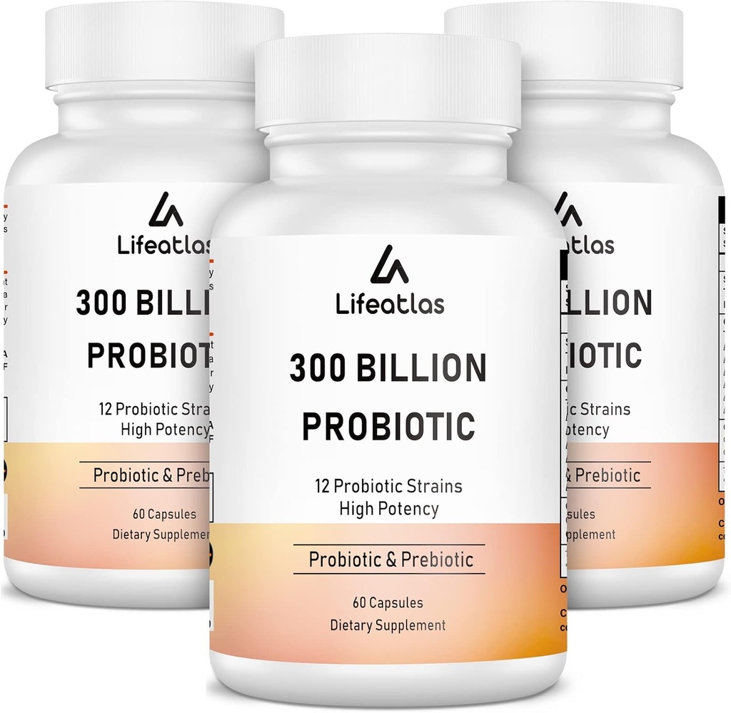 300 Milyar CFU Probiyotikler - Kadınlar ve Erkekler için Probiyotikler, 12 Probiyotik Strains Plus Prebiyotik, Immune & Digestive, Gut Health, Bloating, Raf Stable - 180 Capsules...