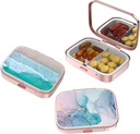 Küçük Pill Box,Pill Case for Purse&Pocket,3 Karşılaştırma Seyahat Pill Vaka İlaçları Vitaminler, Pills, Fish Oil ve Earrings, Studs,Rose Gold-Beach Color Rendering