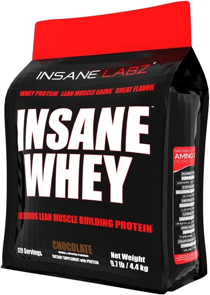 Insane Labz Insane Whey,100% Muscle Building Whey Protein, BCAA Amino Profile, Mass Gainer, Meal Replacement (Chocolate, 120 Servings)