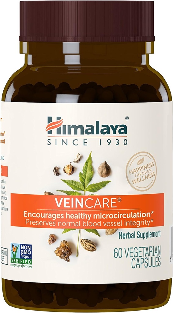 Himalaya VeinCare - Βότανο Συμπληρώματα Υποστήριξης για Κυκλοφορία και Ορθική Άνεση - Vegan, Μη ΓΤΟ, Χωρίς Γλουτένη, 300 mg, 60 Κάψουλες