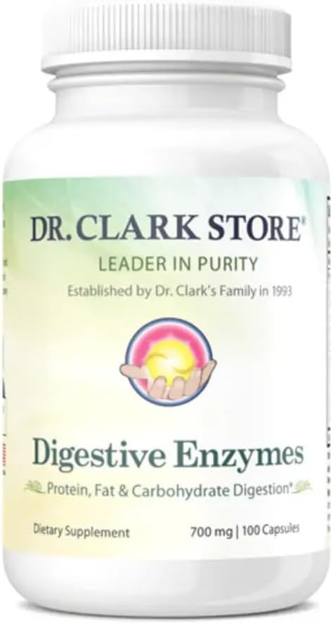 Dr. Clark Digestive Enzymes Supplement – 700mg, 100 Ζελατίνες Κάψουλες, Υποστηρίζει Υγιή Διέγερση & Απορρόφηση θρεπτικών συστατικών