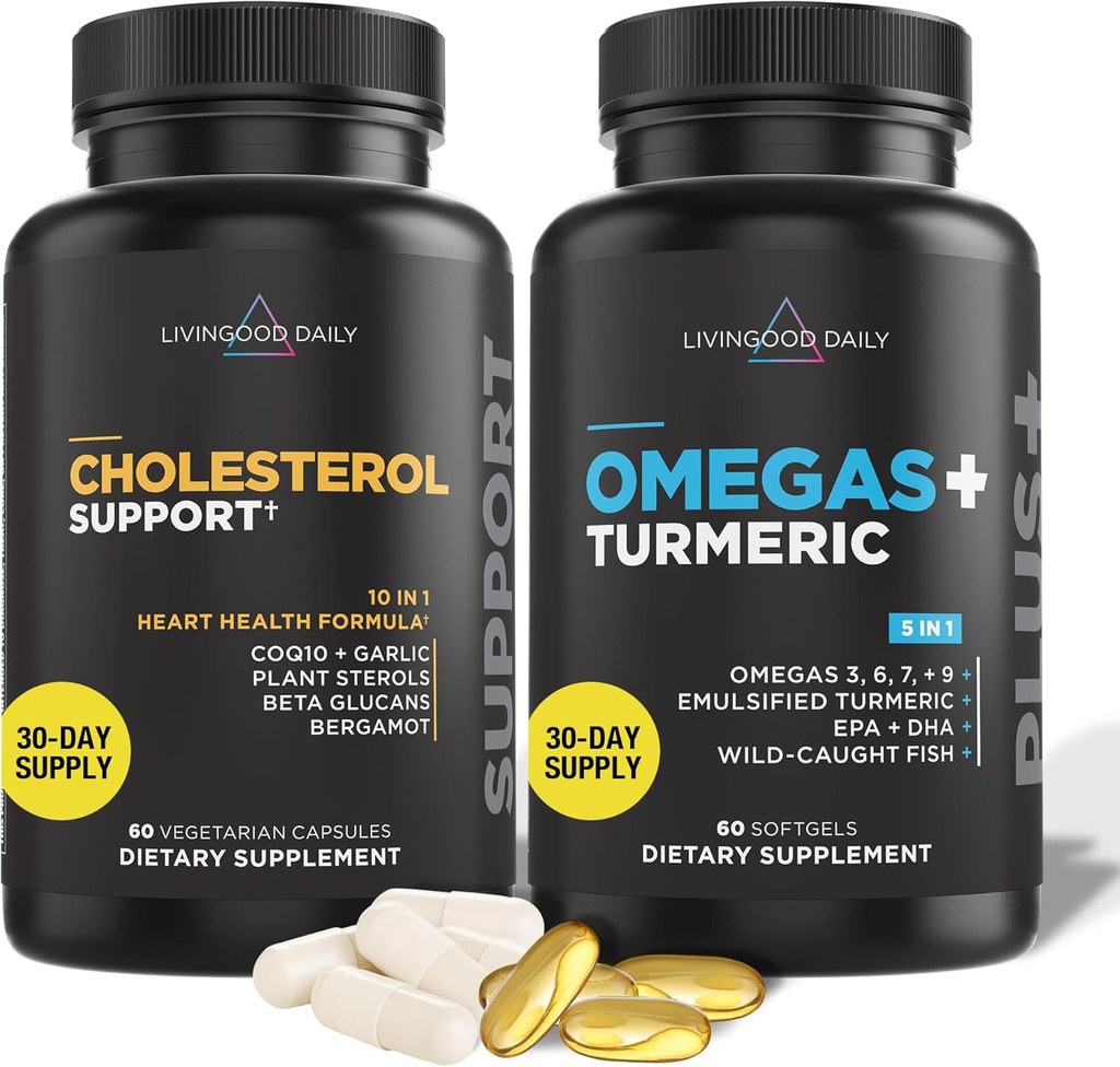 Daily Cholesterol Support, 60 Vegetarian Capsules - CoQ10, Plant Sterols, Plant Sterols, Bergamot, & Supplement Supplements Support Heart Health & Health Lipid Production - Non-GMO & Vegan