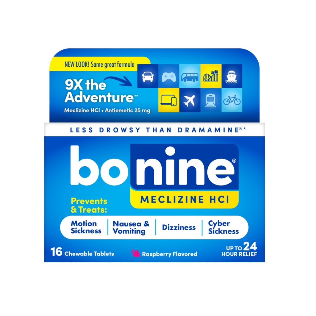 Bonine Non-Drowsy for Motion Hastaness Relief, Sea Hastaness, Car Hastaness, Nausea, & Vomiting - Meclizine HCI 25 mg, Travel-Sized - 16ct Raspberry Chewable Tabletler (Paketleme May Vary)