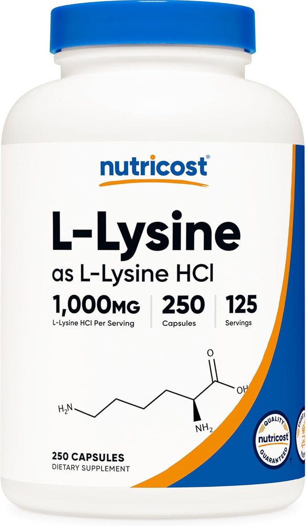 Nutricost L-Lysine 1000 mg, 250 Capsules - 500 mg Per Cap, Gluten Free, Non-GMO
