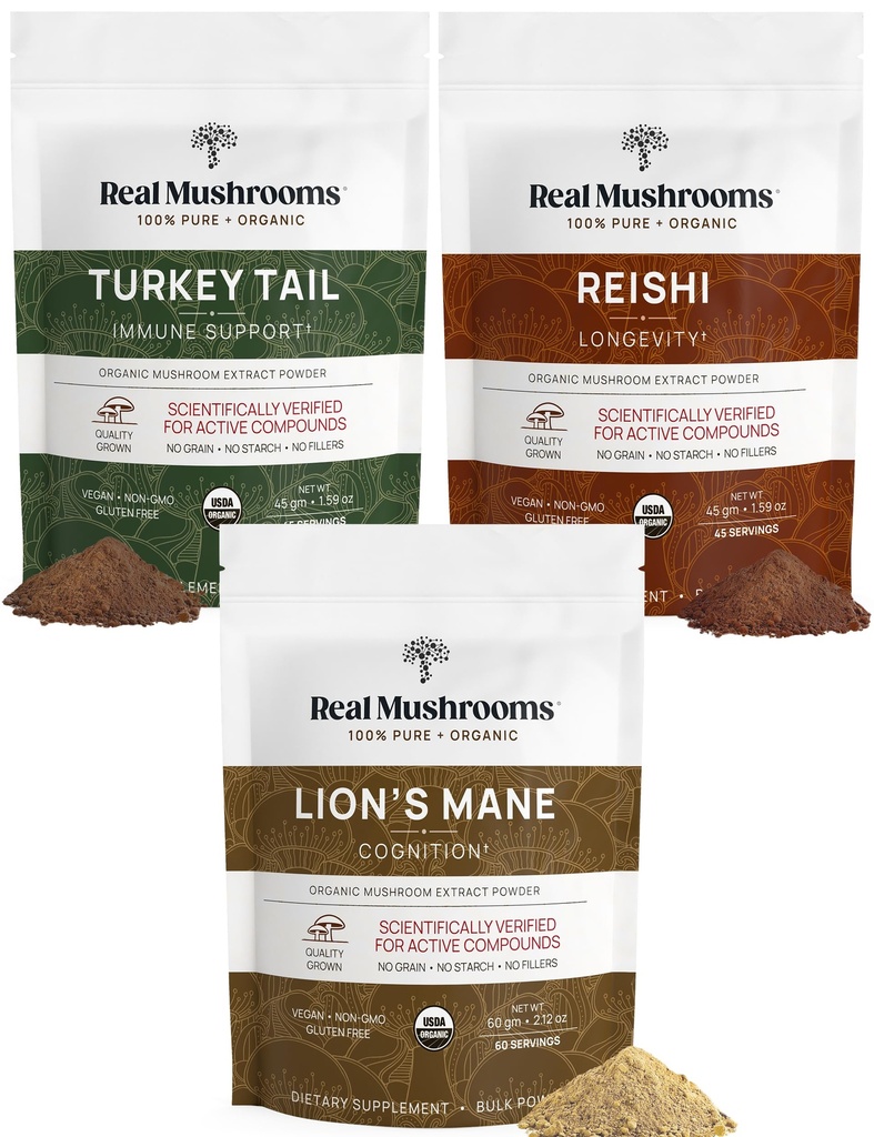 Lion's Mane Extract Toz (60g) | Reishi 415 Türlü Toz (45g) | Türkiye Tail Extract Toz (45g) | Organik Mushroom, Non-GMO, Vegan