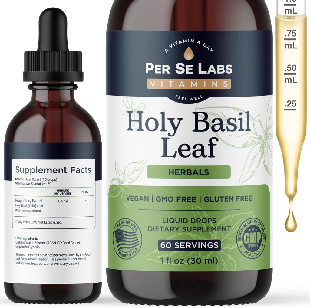 Organic Holy Basil Leaf Liquid Drops 2 Μήνες Προμήθεια - Ανοσοποιητική Υποστήριξη, Εγκέφαλος & Booster Εστίασης, Προσαρμογέας