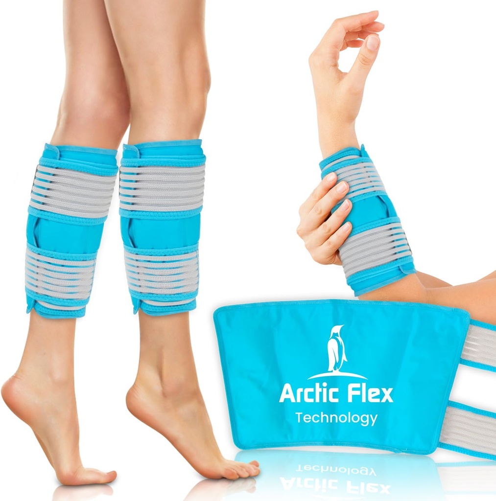 Vive Calf & Shin Ice Pack Wrap (Pair) - Extra Strength Hot & Cold Therapy for Shin Splints & Leg Pain - Adjustable Compression Straps to Stay in Place - Flexible When Frozen with 30+ Minutes of Cold