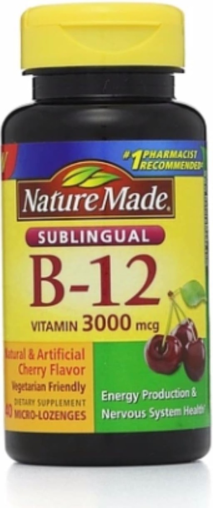 Nature Made Vitamin B-12 3000mcg, Υπογλώσσια Lozenges, Cherry 40 ea (πακέτο του 2)