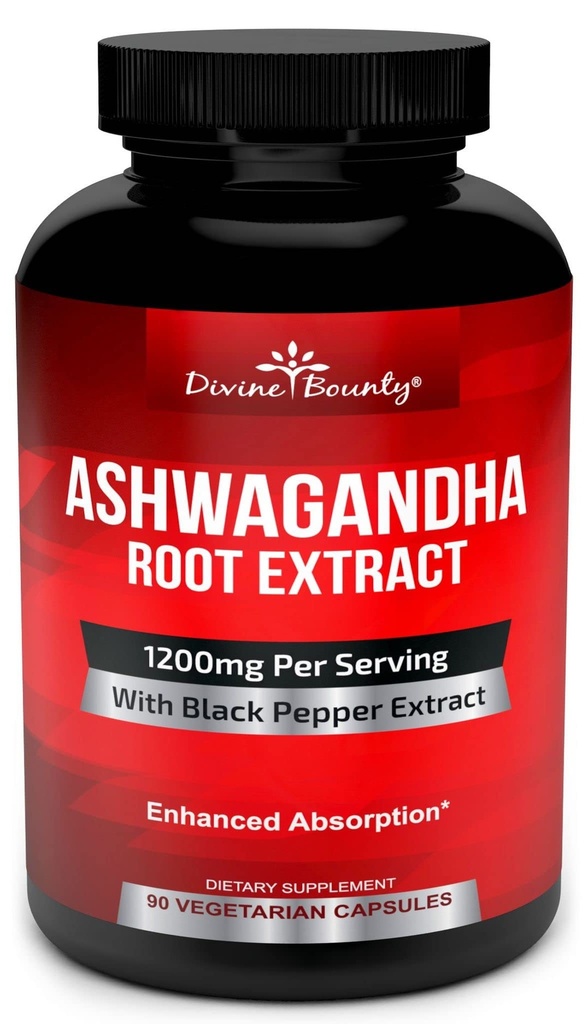 İlahi Bounty Organik Ashwagandha Capsules - Black Pepper ile Gelişen Aborpsiyon - Ashwaganda Supplement for Calmness & Mood Support - 90 Veggie Capsules - 1200 mg Ashwagandha Toz