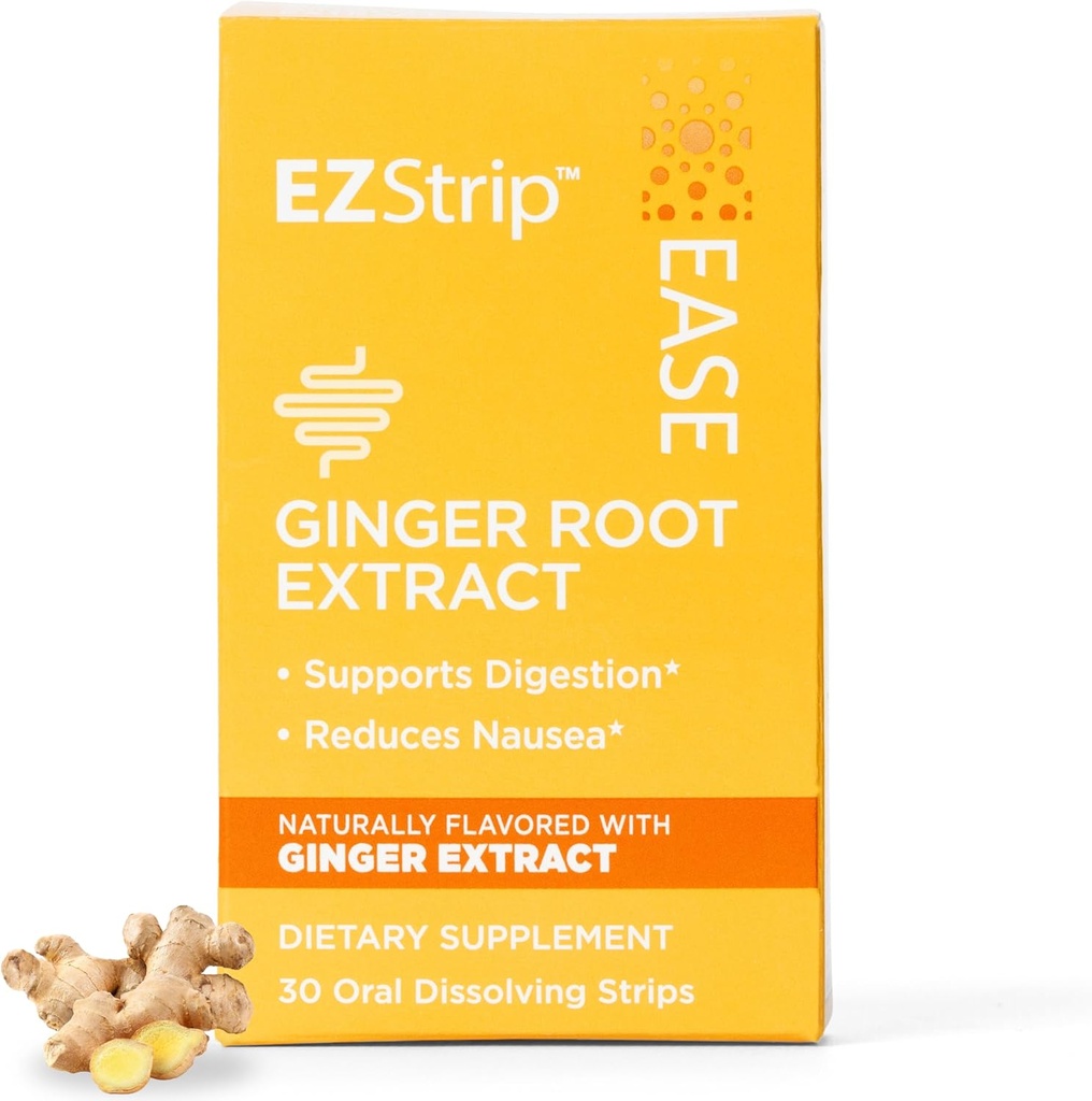 Ease Supplement - Ginger Flavor, 30 Kont - Ginger Root ile Algılanan Grafikler Nausea Relief, Morning and Motion Hastaness ve Digestion - ABD'de Made, Sugar and Gluten-Free