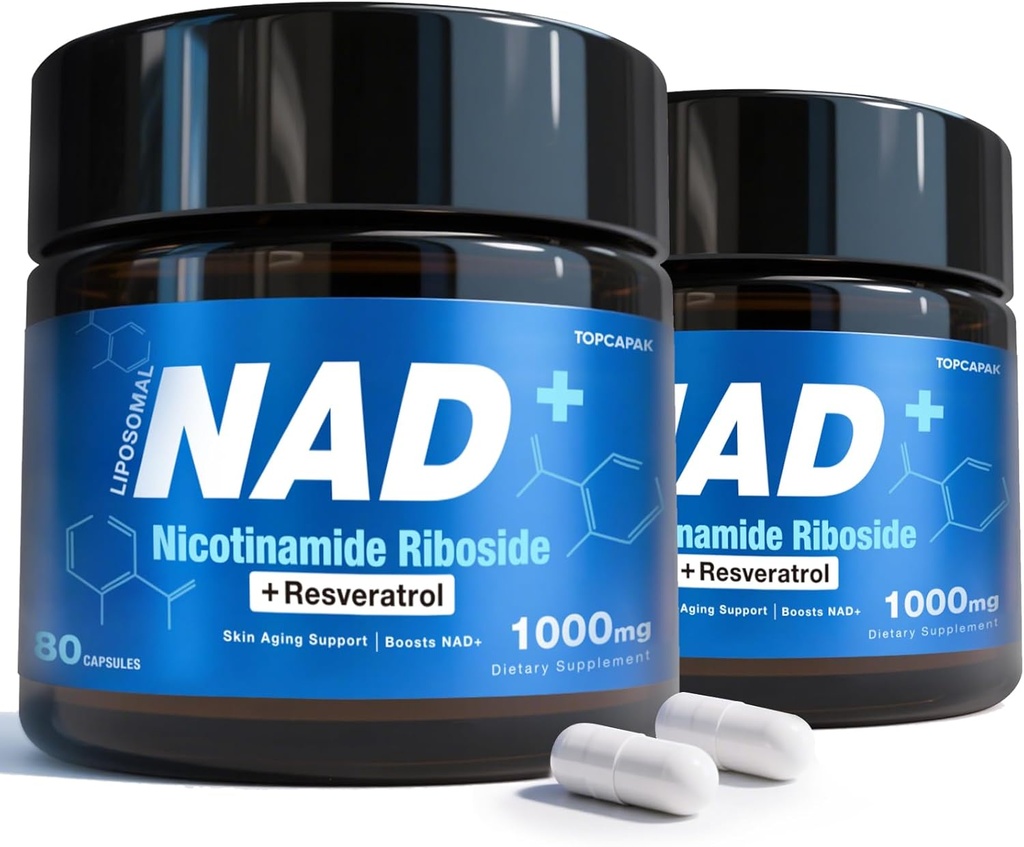 NAD Supplement - NAD Nicotinamid Riboside Resveratrol, Liposomal NAD+ Kadınlar ve Erkekler için 1000 mg - Sağlıklı Ağlama, Beyin ve Hücre Enerji, Non-GMO, Gluten-Free 160 Capsules