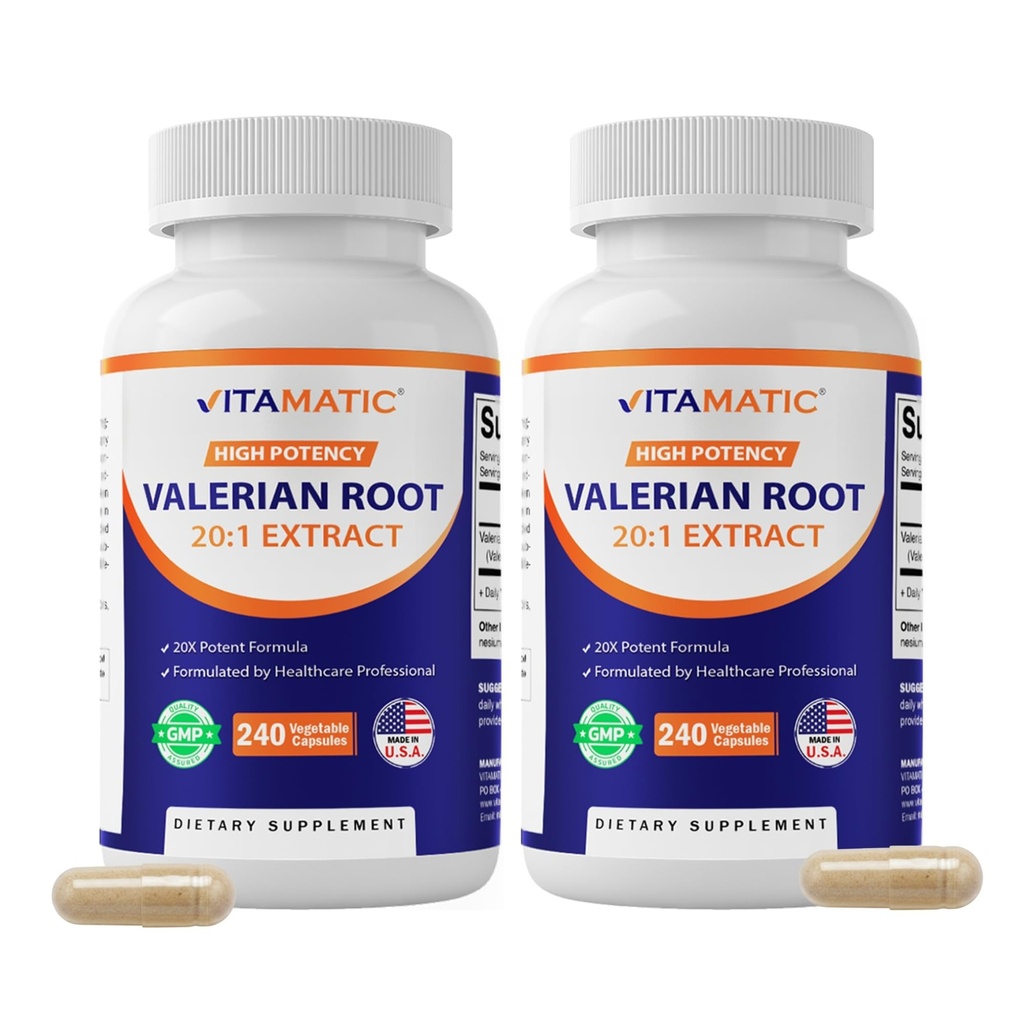 Vitamatic 2 Packs Valerian Root 20:1 Extract 250 mg - 240 Capsules - 20X Yoğun Tür
