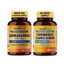 Sandhu Herbals Organik 4in1 Ashwagandha w/Zinc & Organik Turmeric Curcumin w/Bioperin Black Pepper Ekstrak| Supports Immune System| Non-GMOMO
