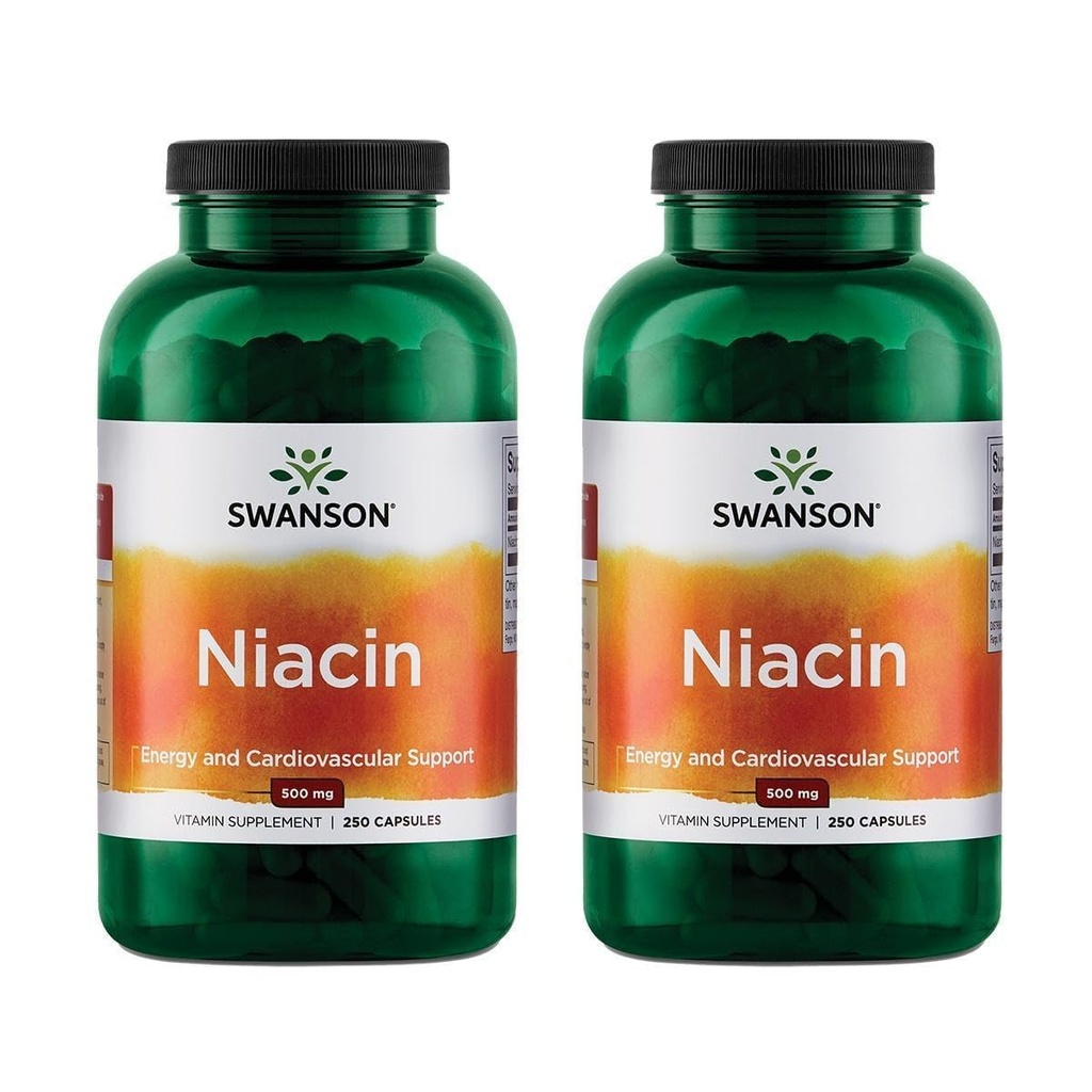 Swanson Niacin (B3) Cardio Health Support Carbohidrat Metabolism 500 Milligram 250 Capsules (2 Pack)
