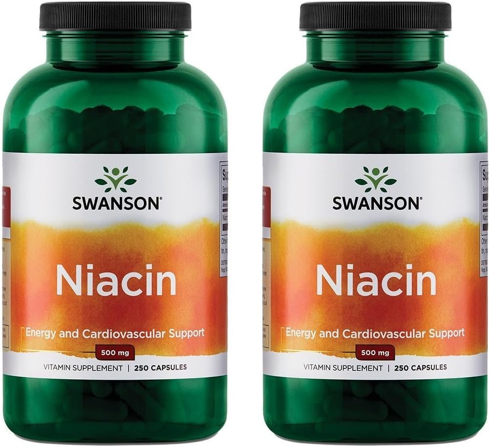 Swanson Niacin (B3) Cardio Health Support Carbohydrate Μεταβολισμός 500 Milligrams 250 Κάψουλες (2 Συσκευασία)