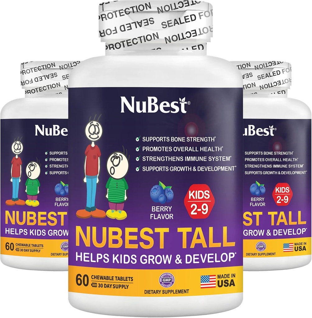 Nu Best Tall Kids - Multivitamins & Minerals for Age 2 to 9 - Bone Strength & Immunity Support - Helps Kids, Toddlers Sağlıklı - Hayvan Şekilleri - 180 Chewable Berry Tabletler | 3 Ay Supply