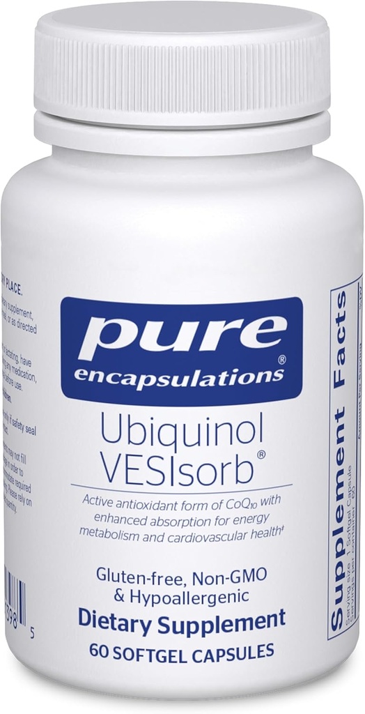 Pure Encapsulations Ubiquinol VESIsorb | Hipoallergenic Supplement | ConQ10 | 60 Caplique Capsules