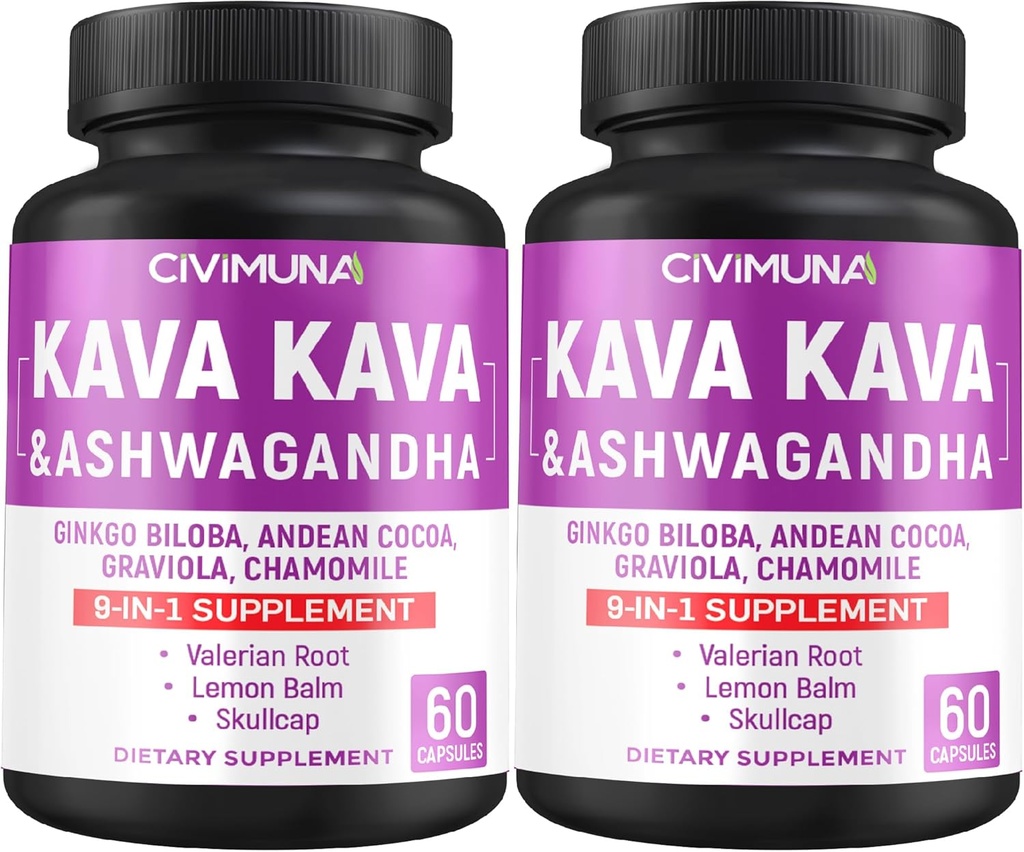 Kava, Ginkgo, Ashwagandha ve More - 4 Ay Supply için 120 Capsules (Pack of 2)