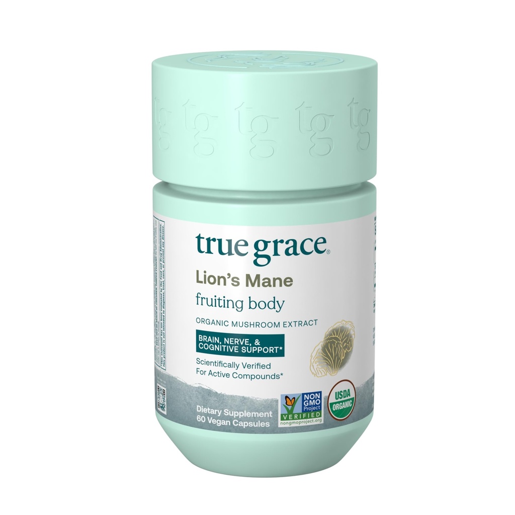 Αληθινή Grace Mushroom Lion's Mane Brain, Nerve & Γνωστική Υποστήριξη - 60 Κάψουλες Κόμης - Οργανικά