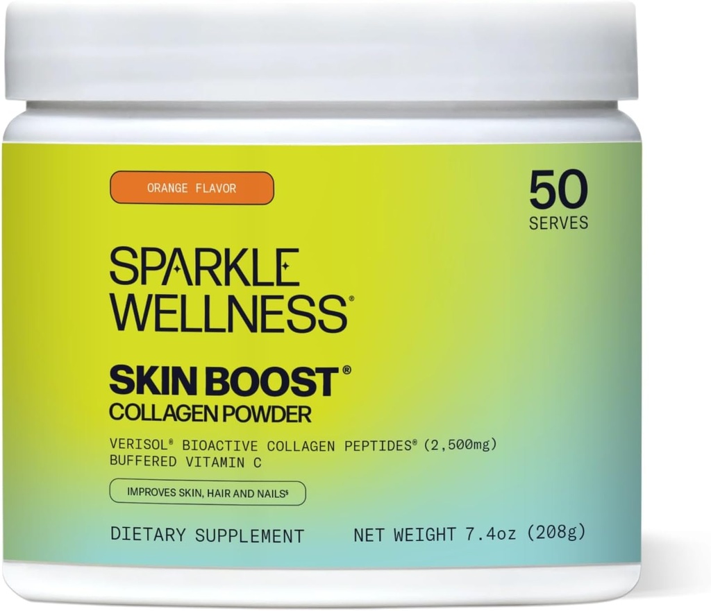 Sparkle Wellness VERISOL Bioactive Hydrolyzed Collagen Peptides | Collagen Toz Supplement with Vitamin C for Skin, Hair & Nail Health | Skin Boost (Orange) [50-Serves]