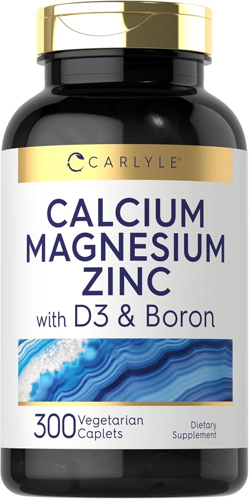 Carlyle Calcium Magnesium Zinc D3 | 300 Caplets | with Boron | Vegetarian, Non-GMO & Gluten Free Supplement