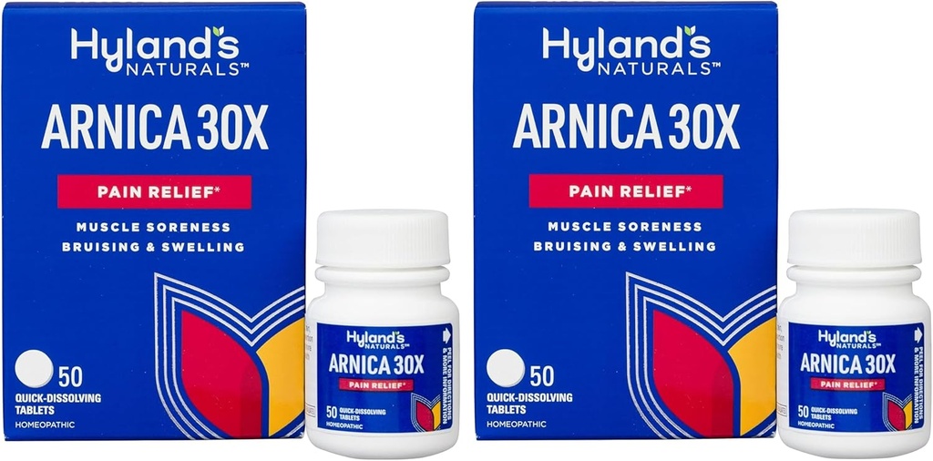 Hyland'ın Doğalları Arnica Montana 30x Tabletleri, Bruises Doğal Yardımı, Swelling & Muscle Soreness, Quick Discrypt Tabletleri, Kont 50 (Pack of 2)