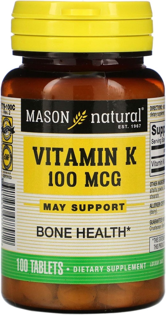 Masonlar Vitamin K 100 mcg Tabletler, 100-Kır Şişeler