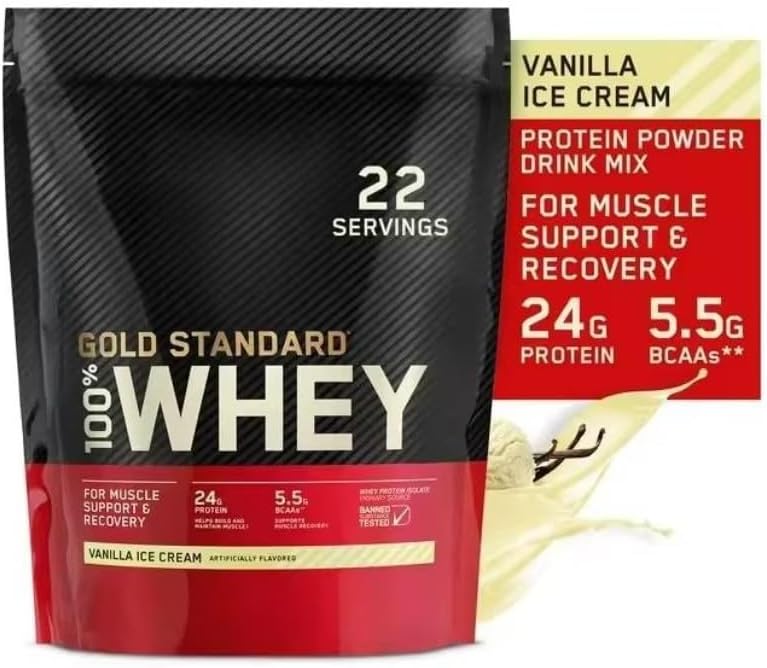 Whey Protein Powder Whey Isolate Gluten-free 100% Protein Powder Sports Καταλληλότητα Gold Πρότυπο 100% Gold Standard πρωτεΐνη ορού γάλακτος 22 Σερβίρει-24 G πρωτεΐνη-5.5 G BCAA παγωτό βανίλια