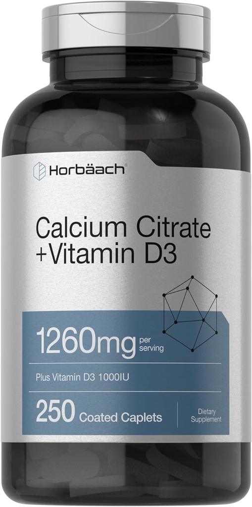 Horbäachuba Citrate with Vitamin D3 | 1260 mg | 250 Caplets | Vegetarian, Non-GMO, Gluten Free Supplement Supplement Supplement