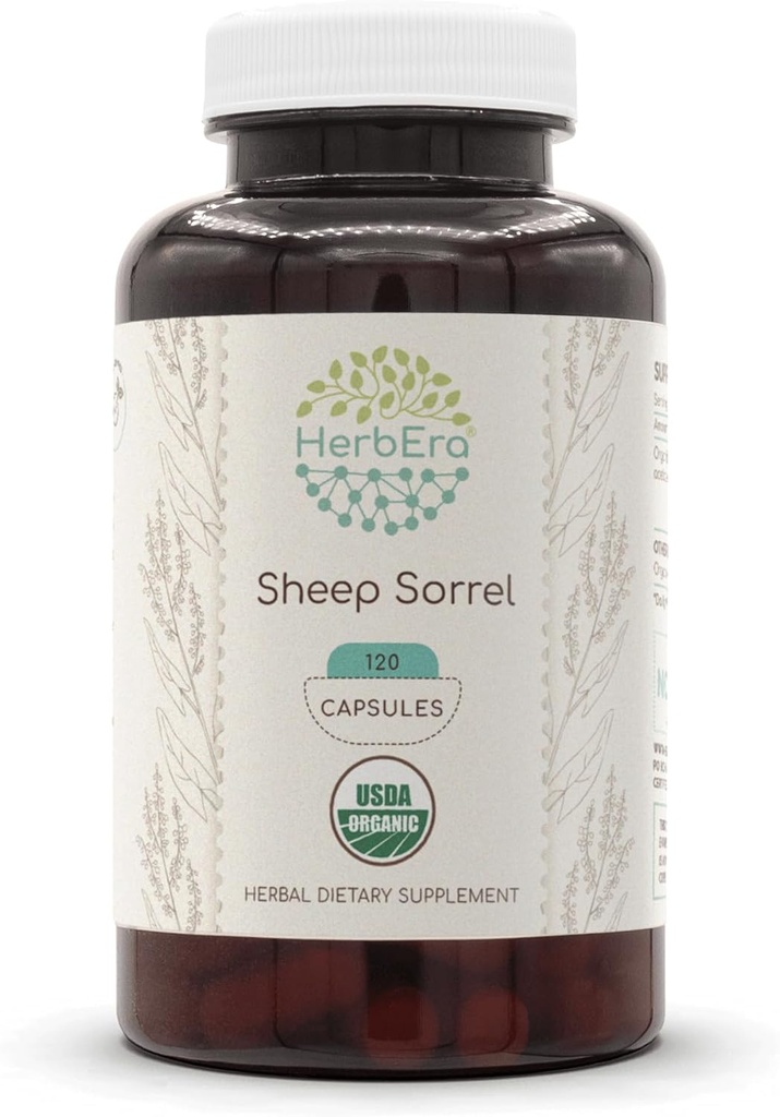 HerbEra Koyun Sorrel USDA Organik 120 Capsules | Natural Herbal Supplement | Sertifikalı Organik Vejetaryen Capsules ve Organik Koyun Sorrel (Rumex Acetosella) herb (120 Capsules)