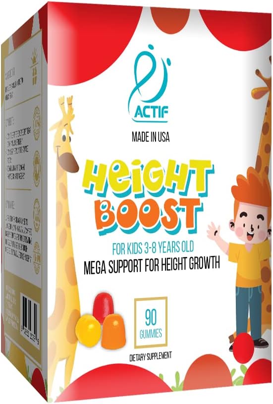 Actif Heights Mega Support for Kids 3-8 Years Old, High growth with 10+ Factors, 60 Gummies, Strawberry Flavor, Get Tall Fast Formula