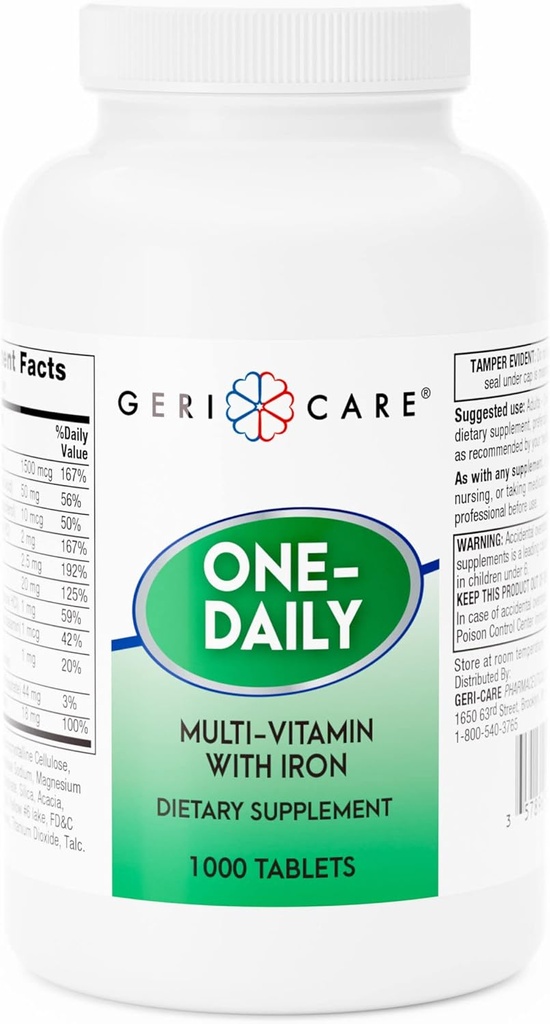 GeriCare Μία-Καθημερινή Multi-Vitamin με δισκία σιδήρου, 1000 Count (Pack of 1)