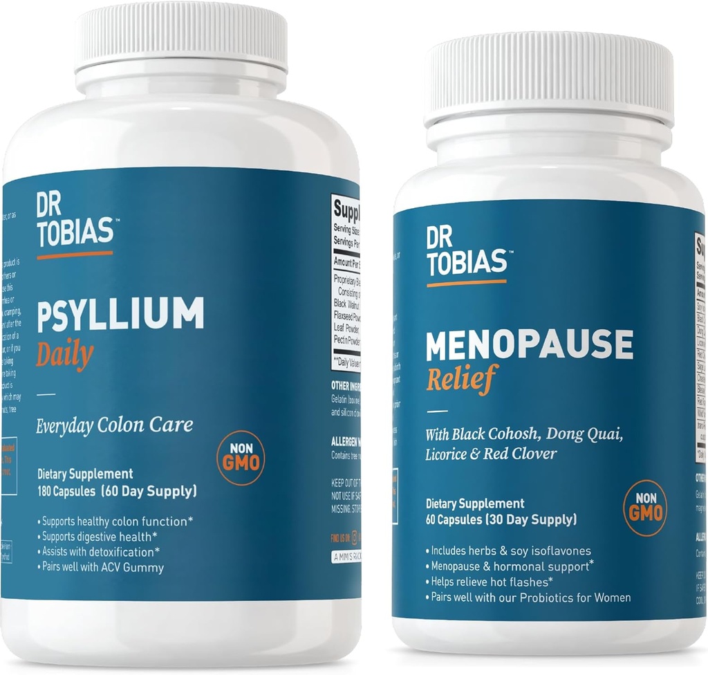 Dr. Tobias Menopause Relief and Psyllium Daily - Hormonal Denge ve Digestive Health, Non-GMO