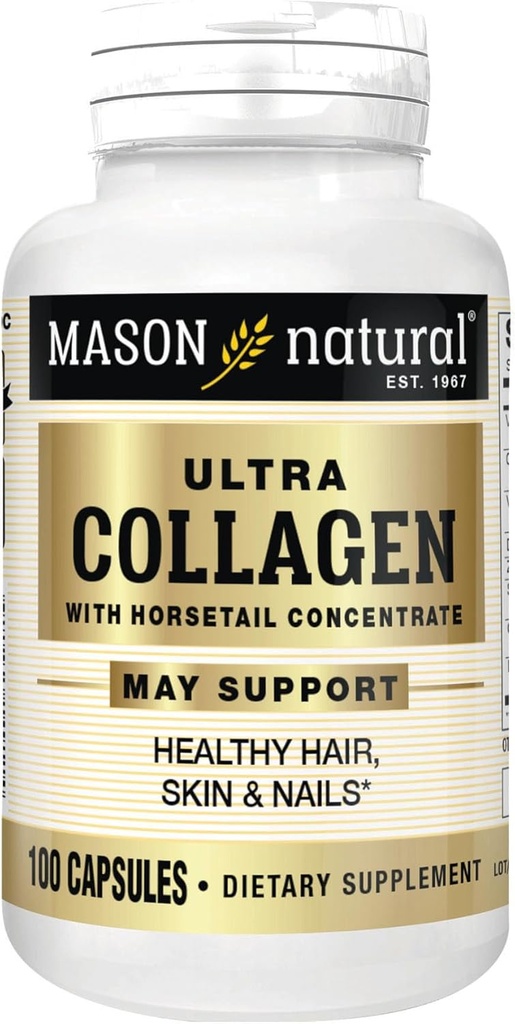 MASON NATURAL κάψουλες Ultra Collagen, 100% καθαρό υδρολυμένο κολλαγόνο συμπλήρωμα για υγιές δέρμα, μαλλιά, νύχια & αρθρώσεις, 100 κόμης, 50 ημέρες εφοδιασμού